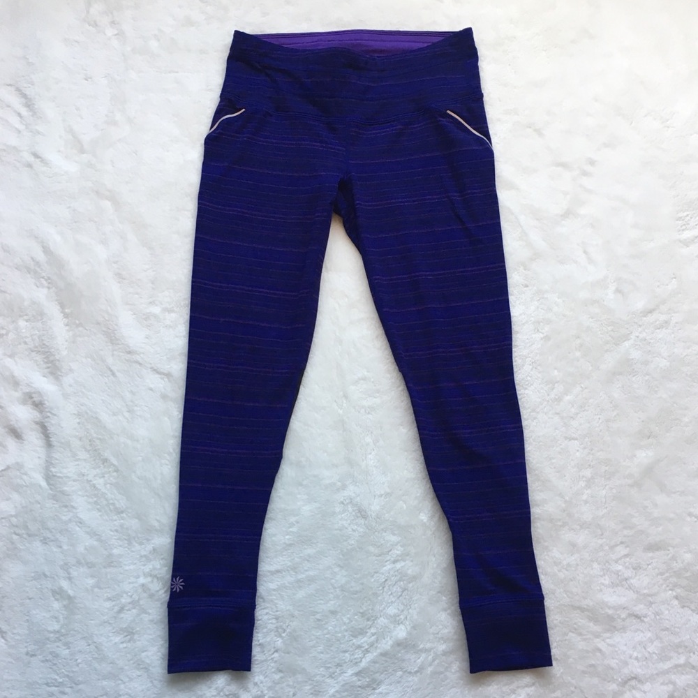 Athleta Purple Striped Relay Tights, Small